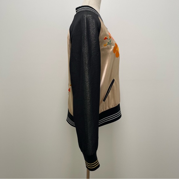Rodarte Embroidered Flower Bomber Jacket, Black/Gold, X-Small, Small - Picture 9 of 14